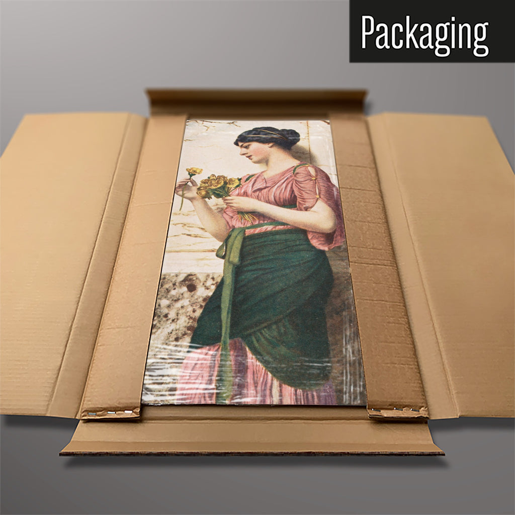 The Crytilla magnetic notice board packed flat in its cardboard box