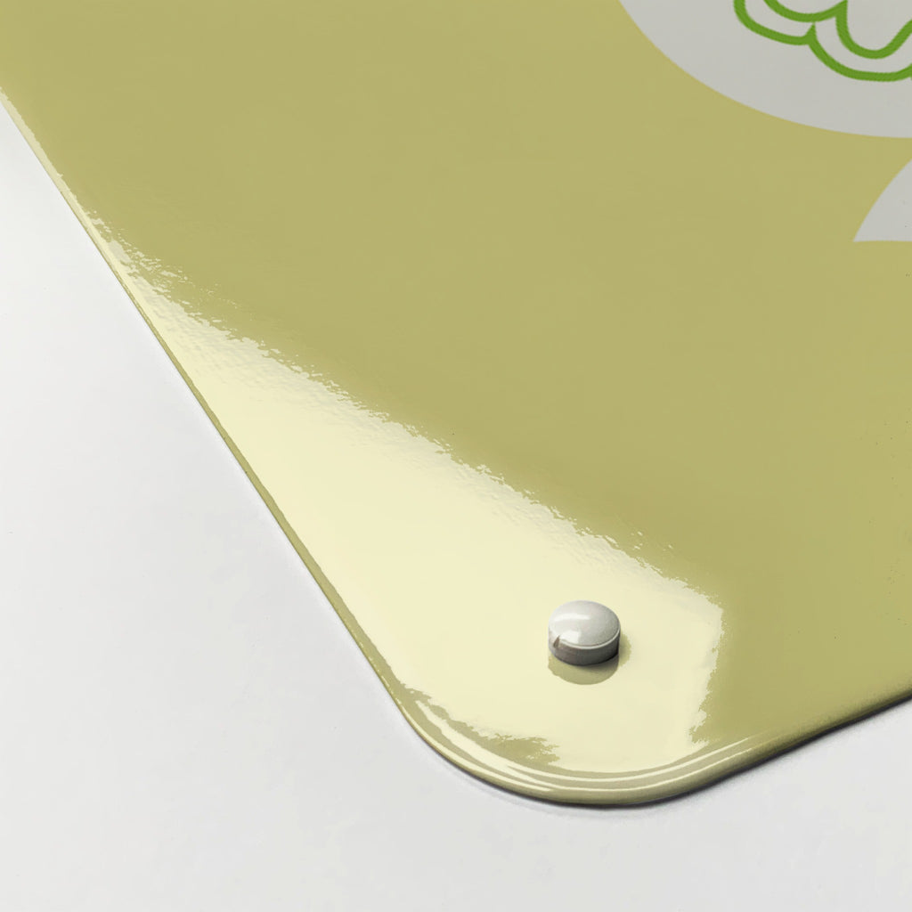 Close-up of the corner of the Cupcake Plant magnetic notice board in Cupcake Plant - Yellow, showing the gloss finish and a screw cap