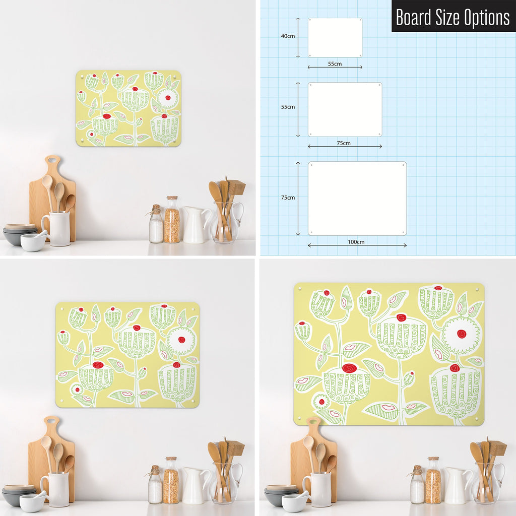 Cupcake Plant magnetic notice board in Cupcake Plant - Yellow shown in small, medium and large, with the measurements of each