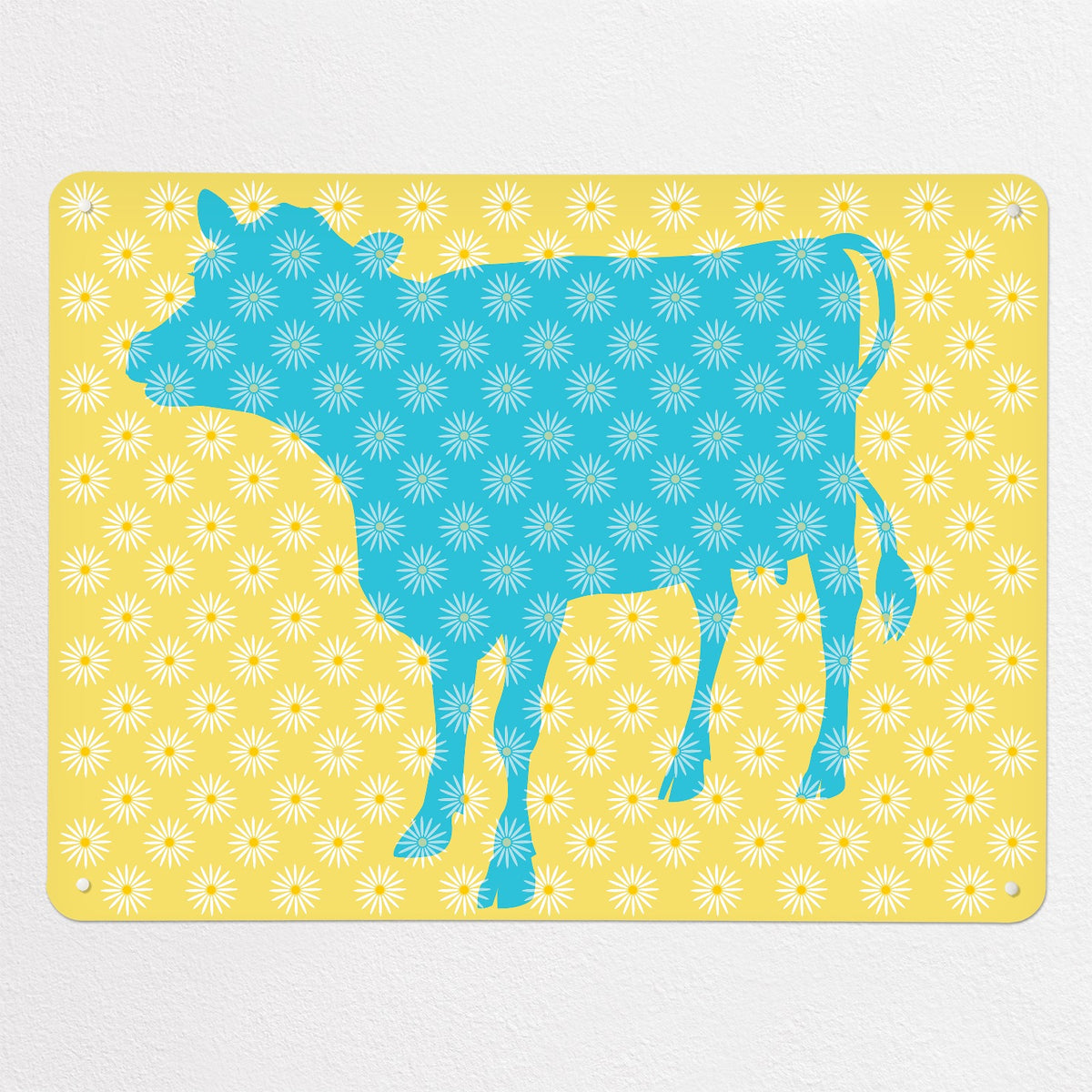 Daisy The Cow magnetic notice board in Blue/Yellow, large size, 100 × 75 cm