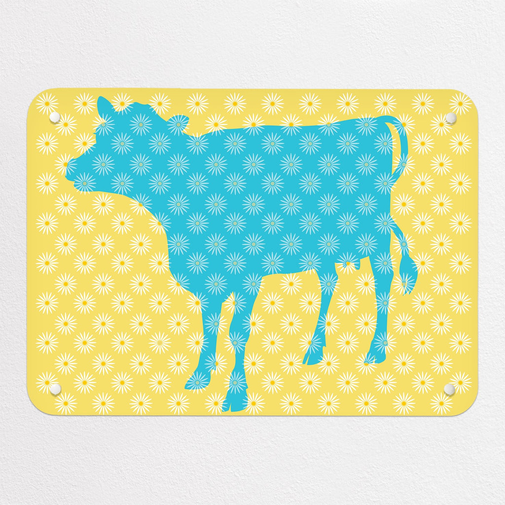 Daisy The Cow magnetic notice board in Blue/Yellow, small size, 55 × 40 cm