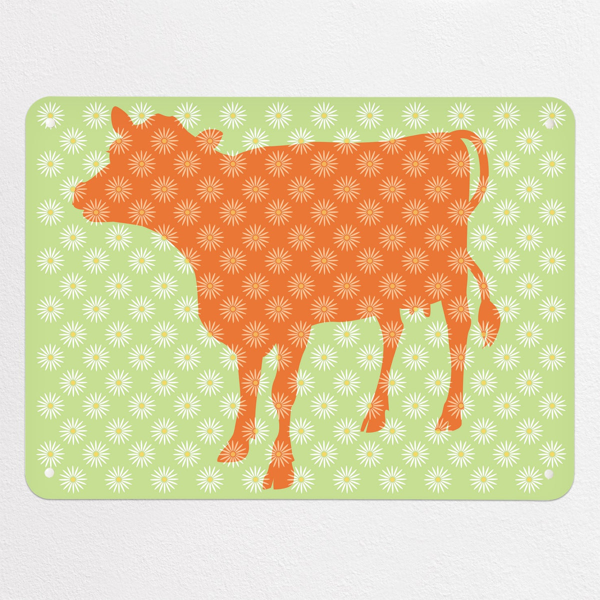 Daisy The Cow magnetic notice board in Orange/Green, medium size, 75 × 55 cm