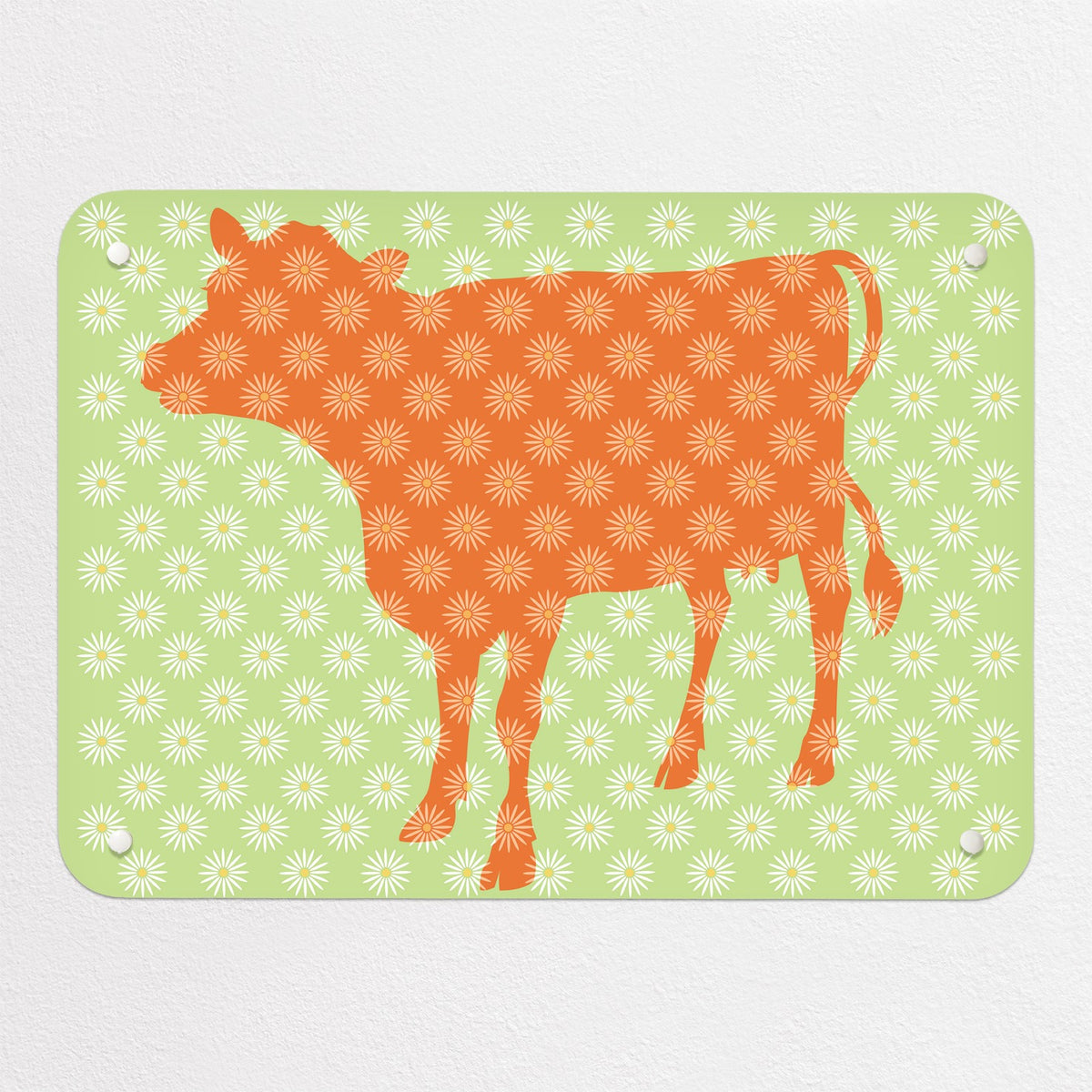 Daisy The Cow magnetic notice board in Orange/Green, small size, 55 × 40 cm