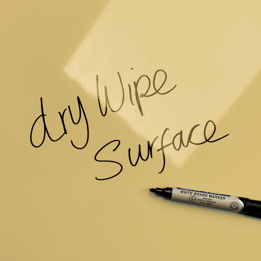 The words dry wipe surface written in marker pen on the Dandy Lion magnetic notice board