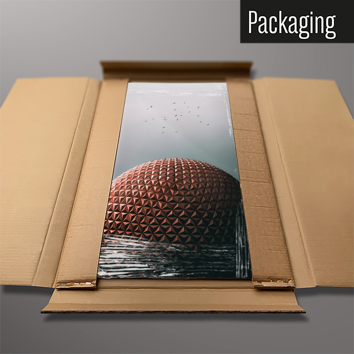 The Epcot Center magnetic notice board packed flat in its cardboard box
