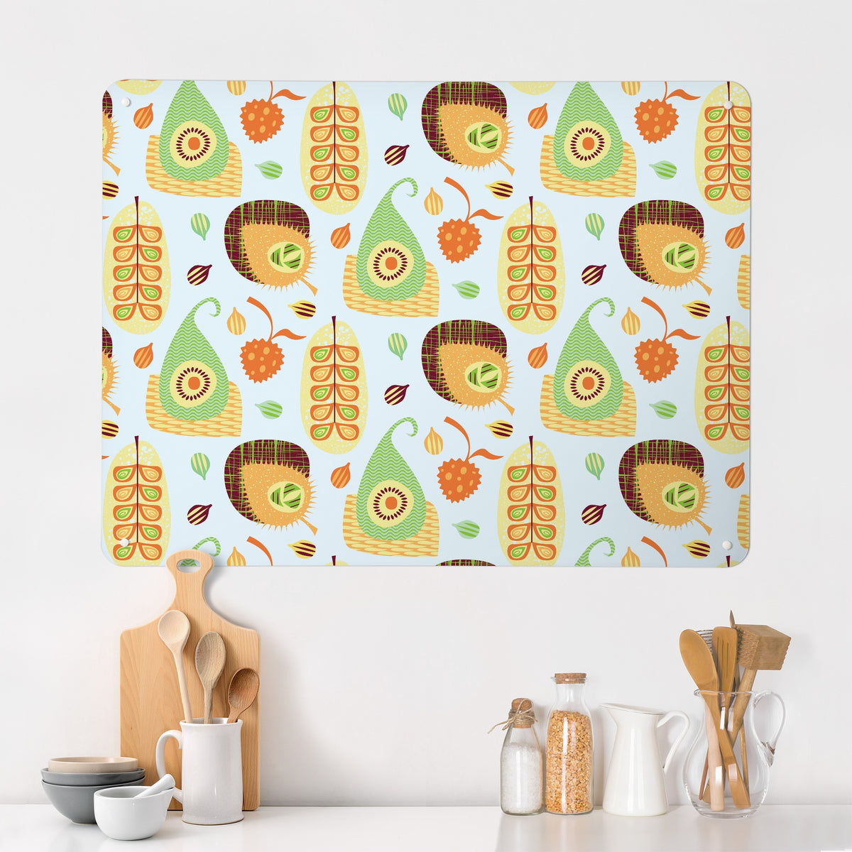 Exotic Fruit magnetic notice board in Exotic Fruit on a kitchen wall