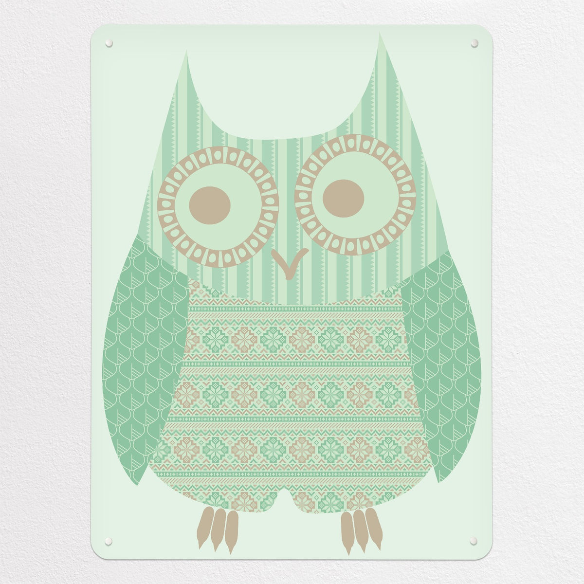 Fair Isle Owl magnetic notice board in Turquoise, large size, 75 × 100 cm