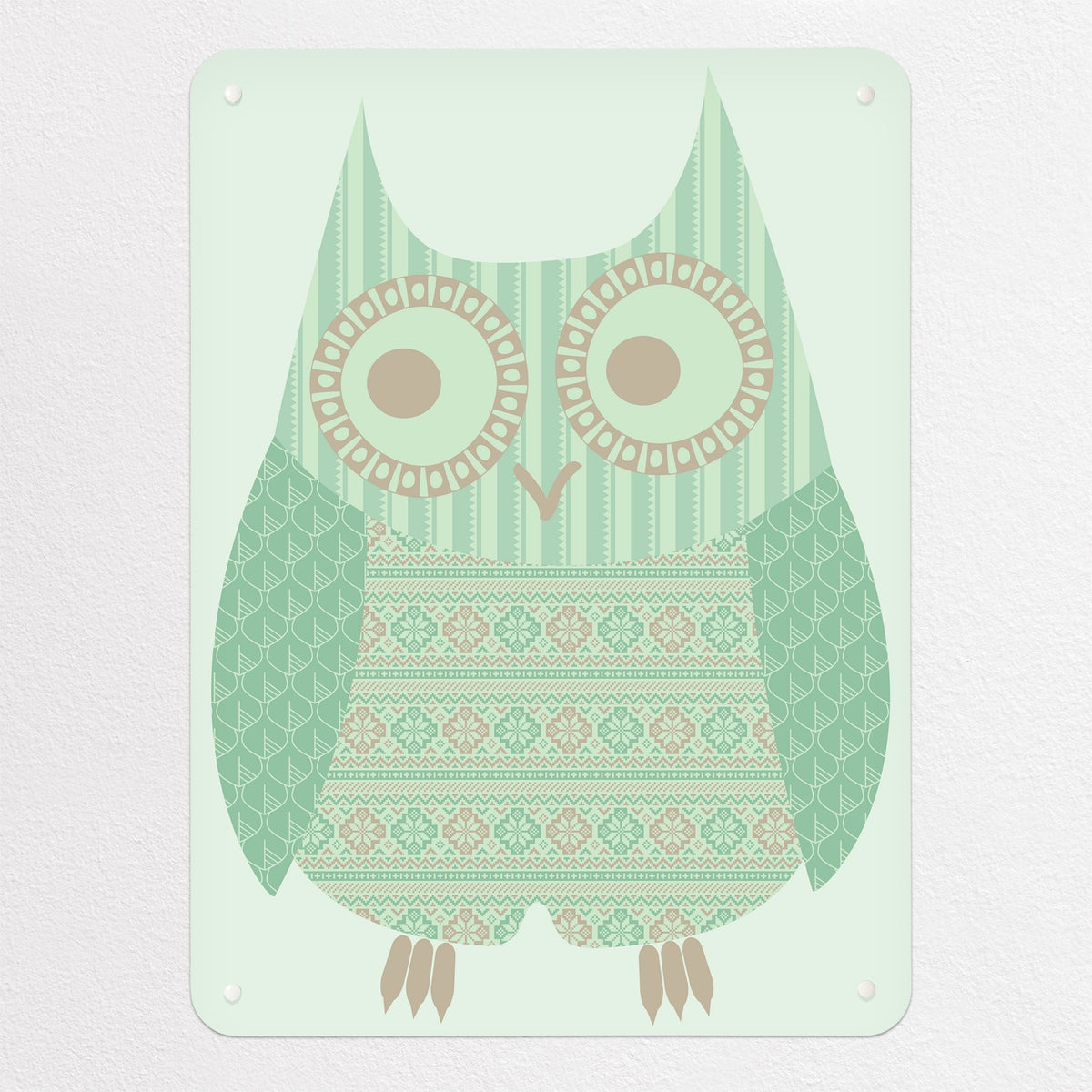 Fair Isle Owl magnetic notice board in Turquoise, medium size, 55 × 75 cm