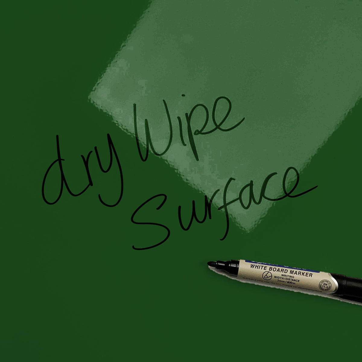The words dry wipe surface written in marker pen on the Fern magnetic notice board