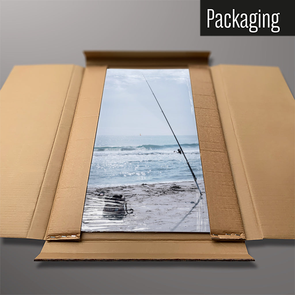 The Fishing Tackle magnetic notice board packed flat in its cardboard box