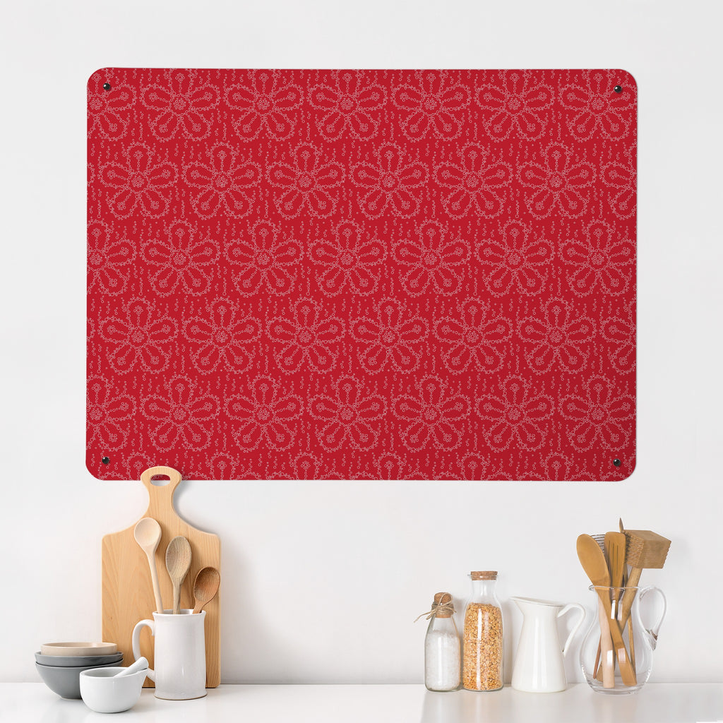 Fizzy Flowers magnetic notice board in Cherryade on a kitchen wall
