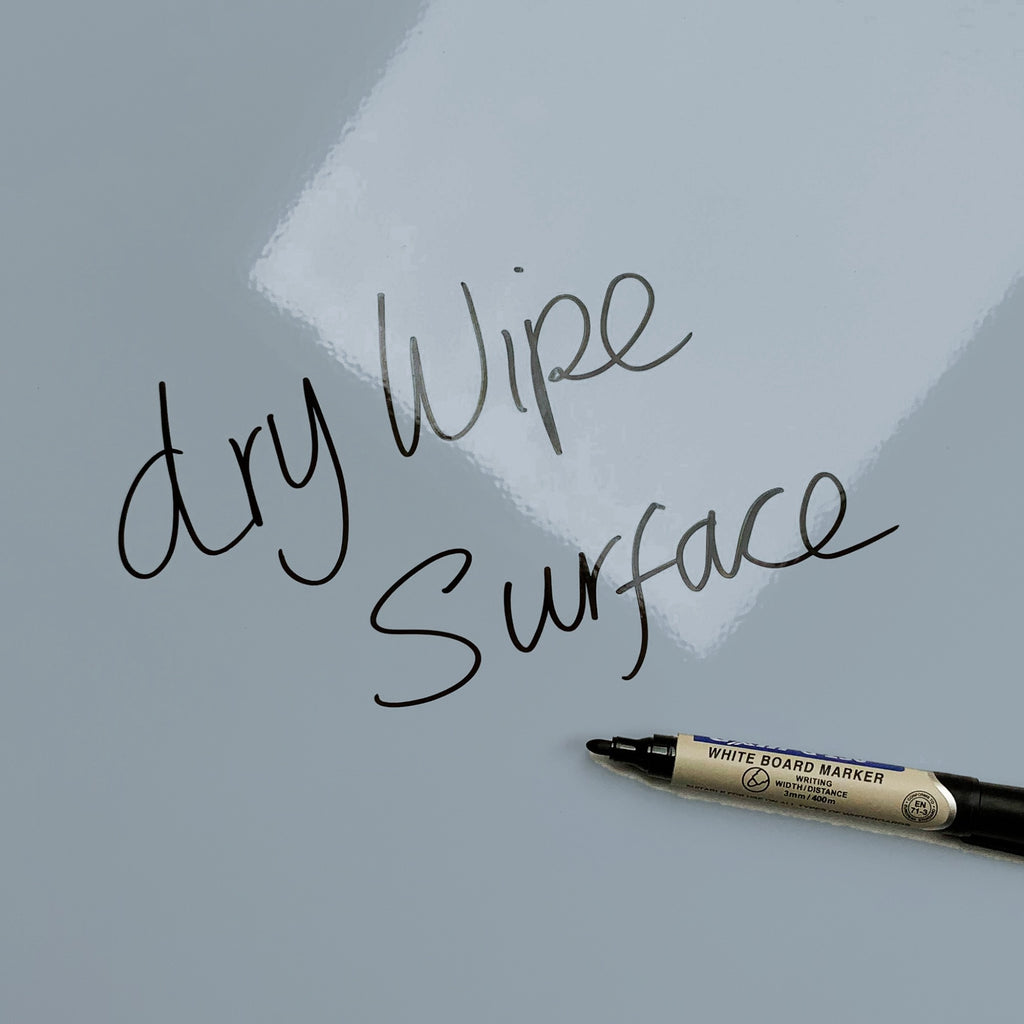 The words dry wipe surface written in marker pen on the Flatiron Building magnetic notice board