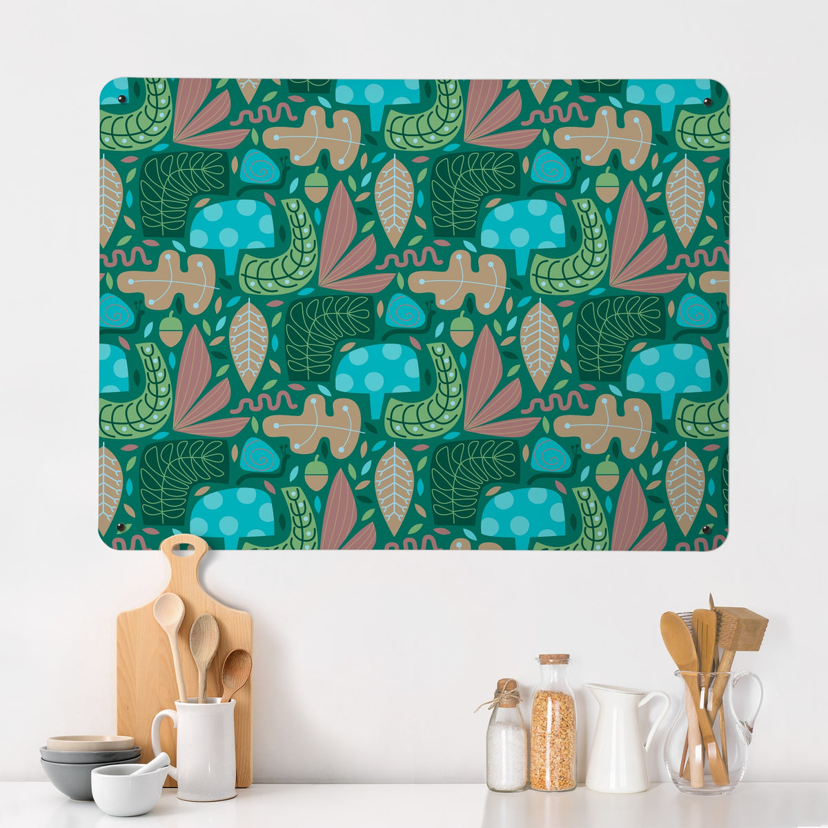 Forest Floor magnetic notice board on a kitchen wall