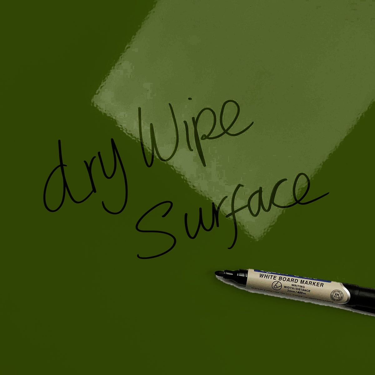The words dry wipe surface written in marker pen on the Forget Me Not magnetic notice board