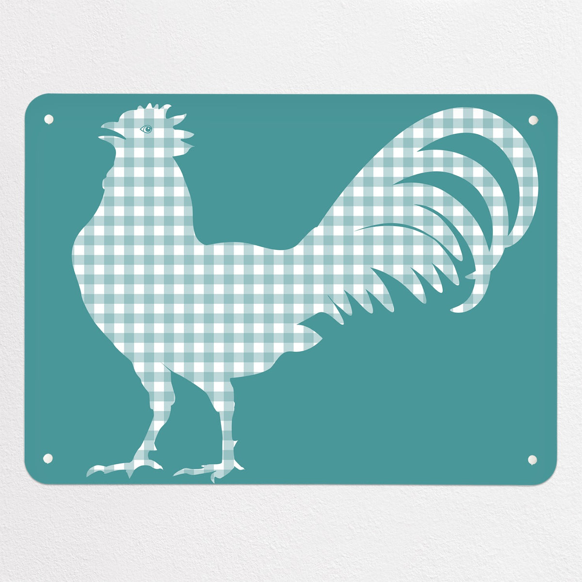 Gingham Cockerel magnetic notice board in blue, medium size, 75 × 55 cm