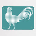 Gingham Cockerel magnetic notice board in blue, small size, 55 × 40 cm
