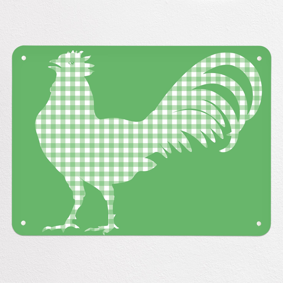 Gingham Cockerel magnetic notice board in green, medium size, 75 × 55 cm
