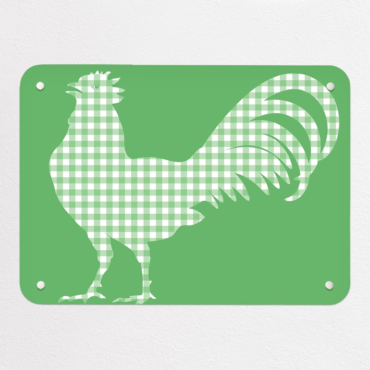 Gingham Cockerel magnetic notice board in green, small size, 55 × 40 cm