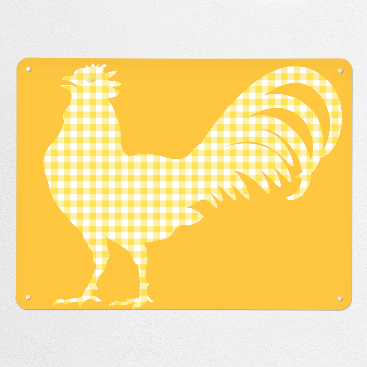 Gingham Cockerel magnetic notice board in yellow, large size, 100 × 75 cm