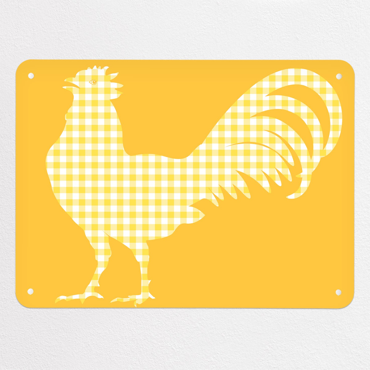 Gingham Cockerel magnetic notice board in yellow, medium size, 75 × 55 cm