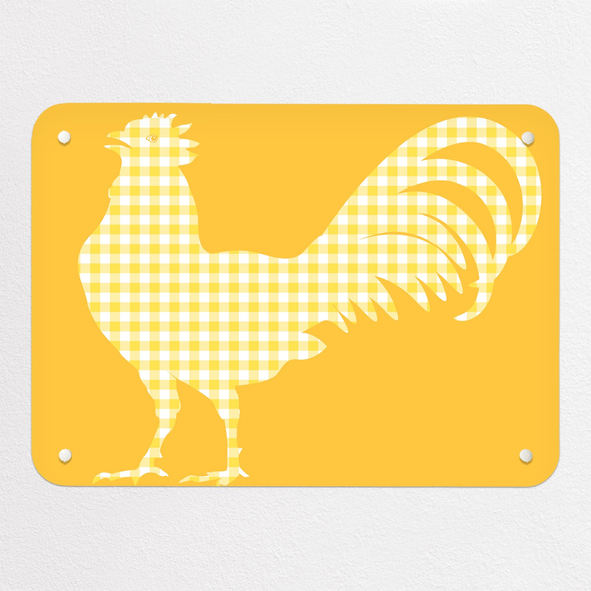 Gingham Cockerel magnetic notice board in yellow, small size, 55 × 40 cm