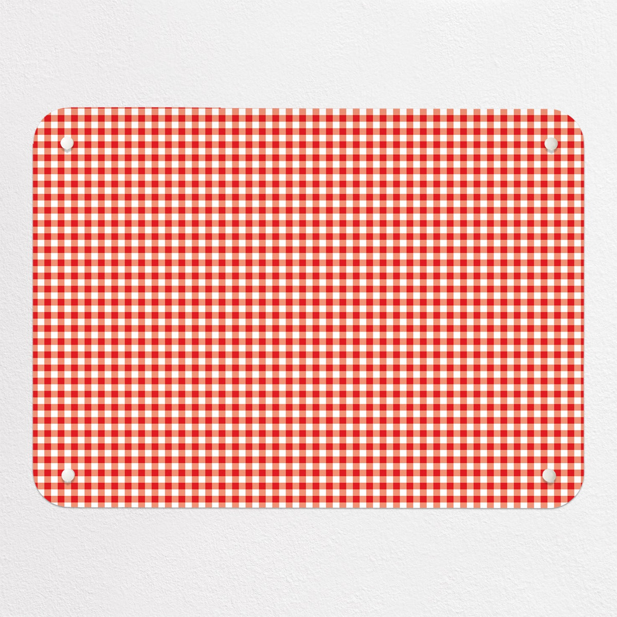 Gingham magnetic notice board in Red, small size, 55 × 40 cm