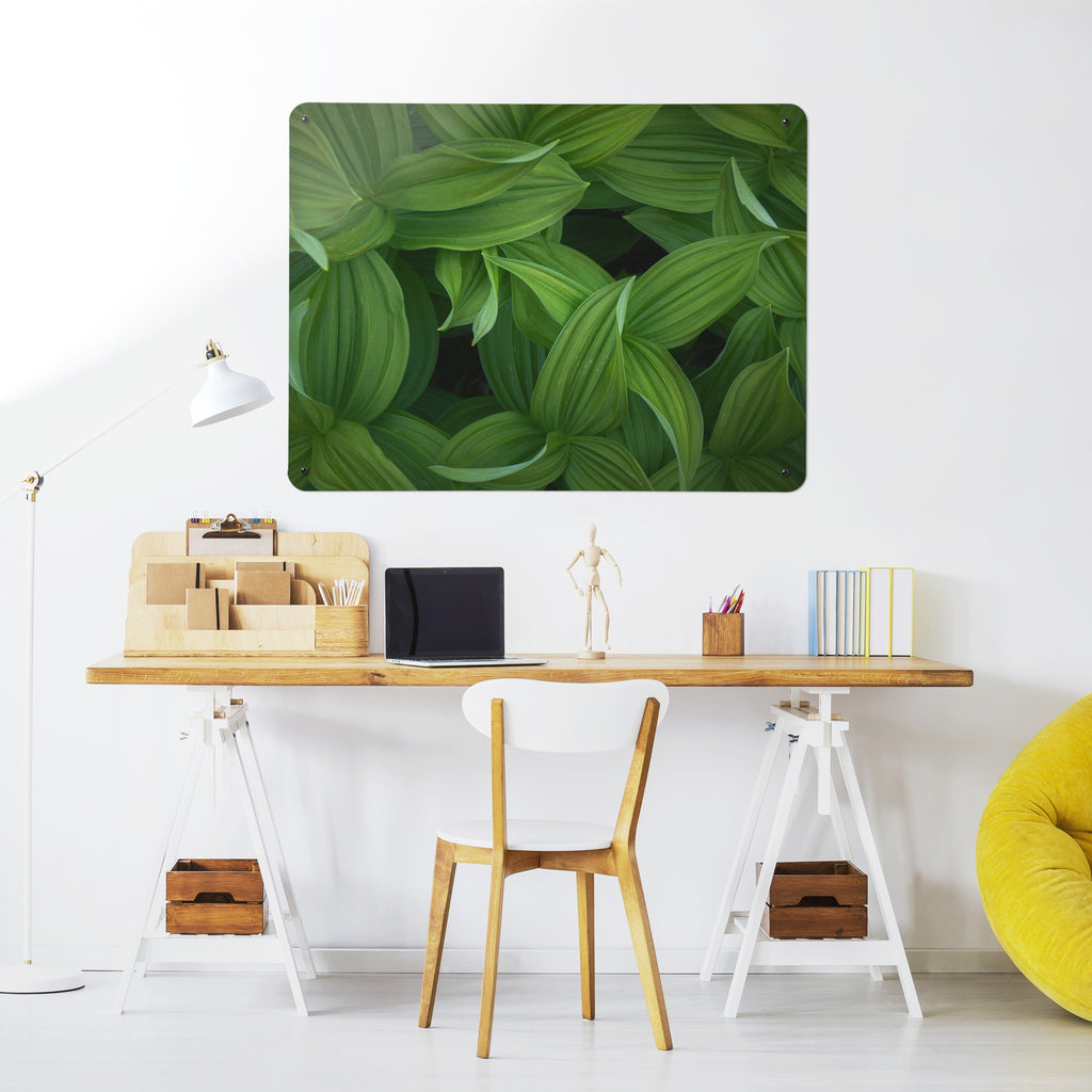 Green Leaves magnetic notice board above a desk in a home office