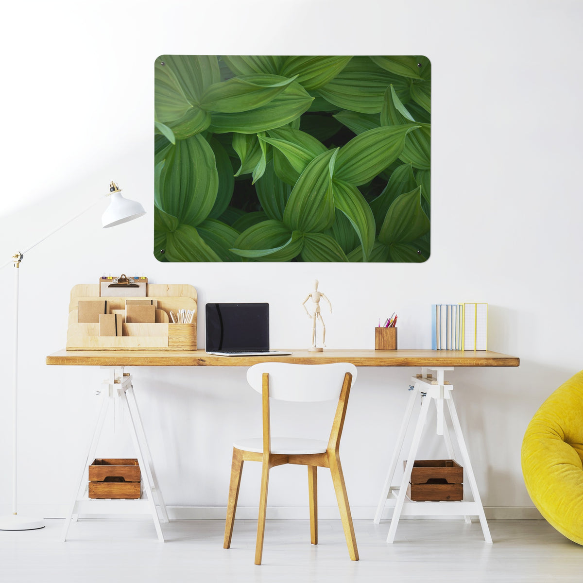 Green Leaves magnetic notice board above a desk in a home office