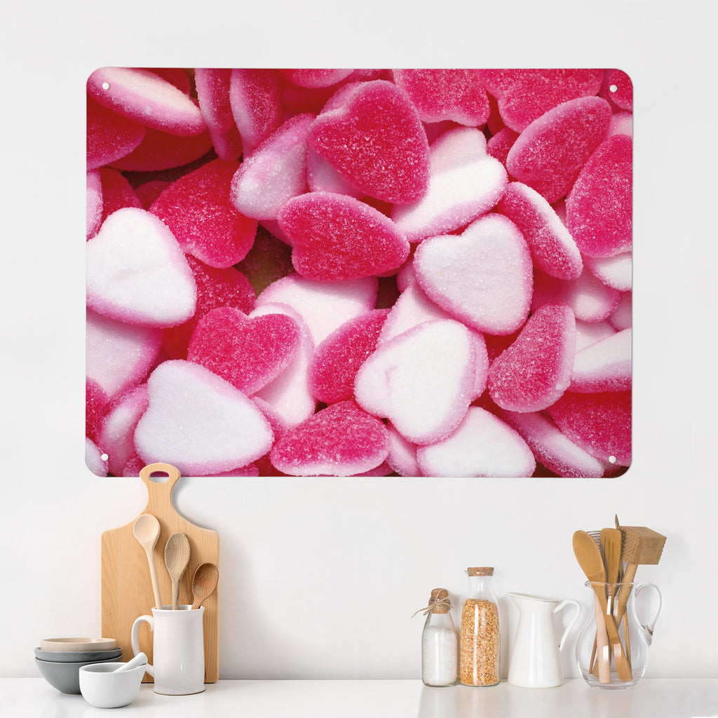 Heart Sweets magnetic notice board in Heart Sweets on a kitchen wall