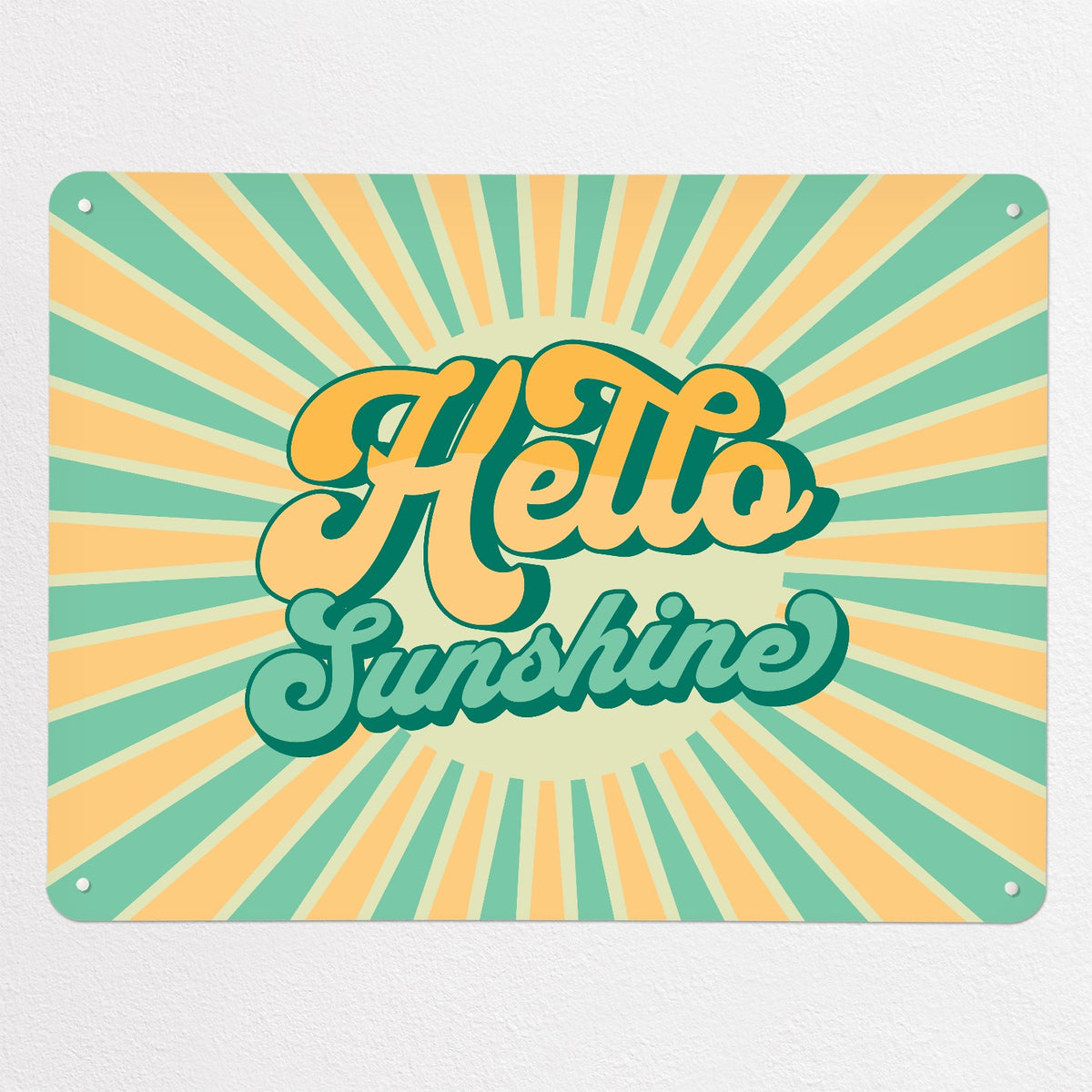 Hello Sunshine Quote magnetic notice board in Aqua and Yellow, large size, 100 × 75 cm