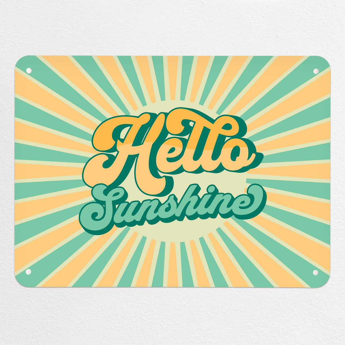 Hello Sunshine Quote magnetic notice board in Aqua and Yellow, medium size, 75 × 55 cm