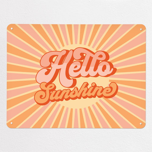 Hello Sunshine Quote magnetic notice board in Pink and Orange, large size, 100 × 75 cm