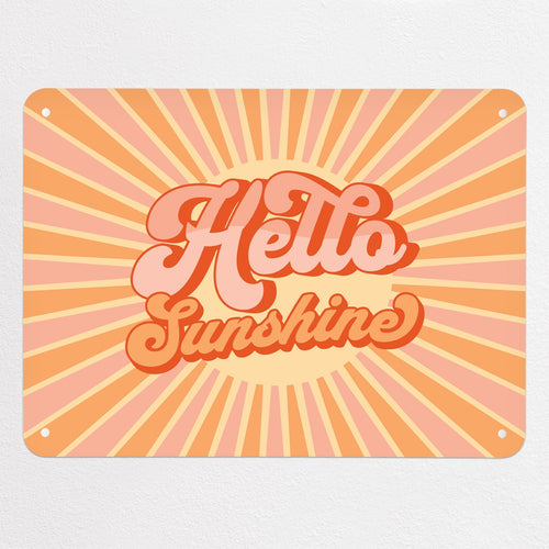 Hello Sunshine Quote magnetic notice board in Pink and Orange, medium size, 75 × 55 cm