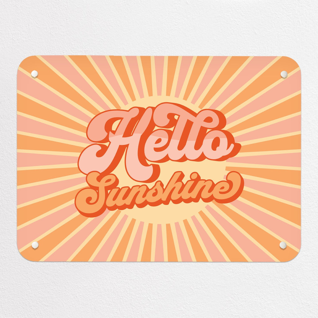 Hello Sunshine Quote magnetic notice board in Pink and Orange, small size, 55 × 40 cm
