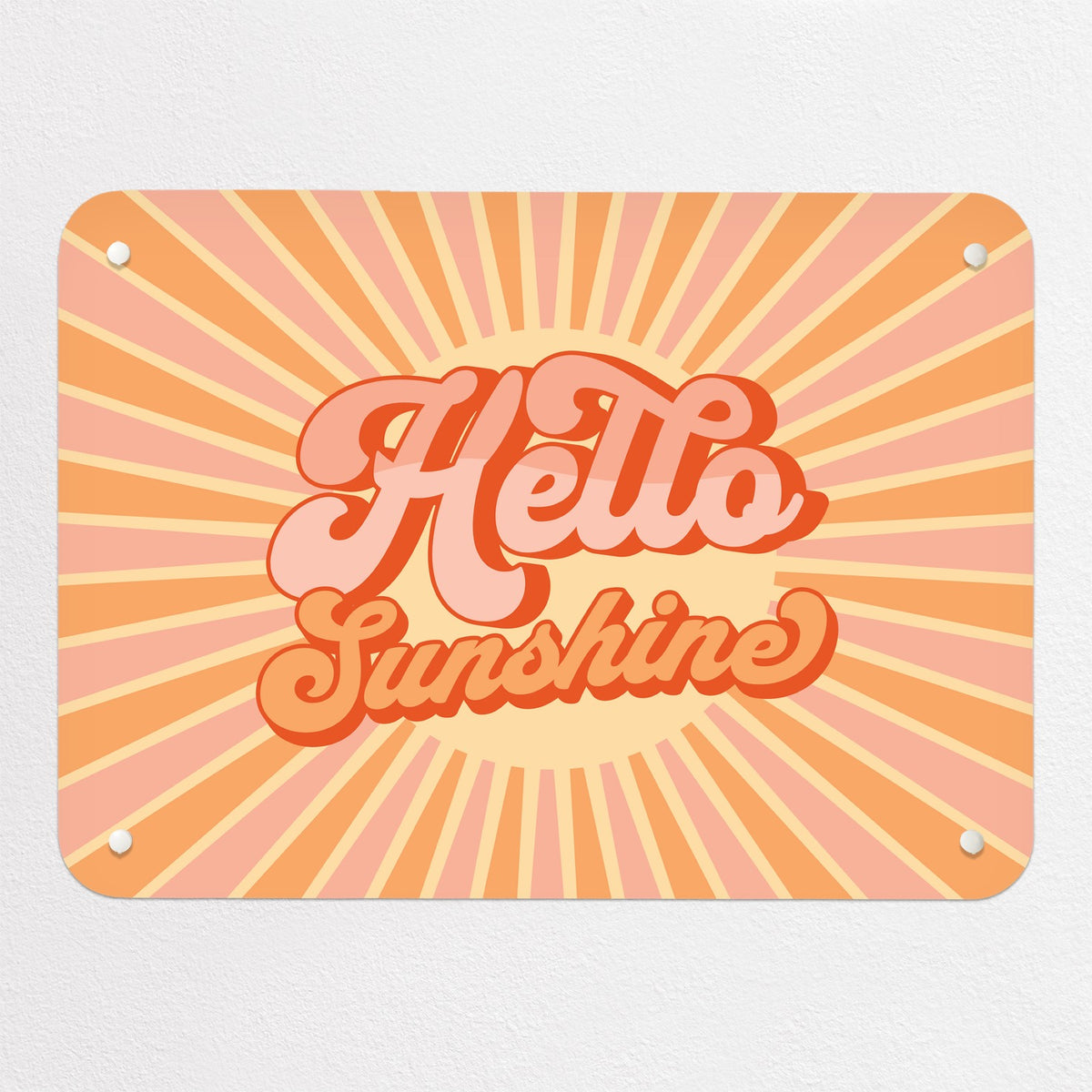 Hello Sunshine Quote magnetic notice board in Pink and Orange, small size, 55 × 40 cm