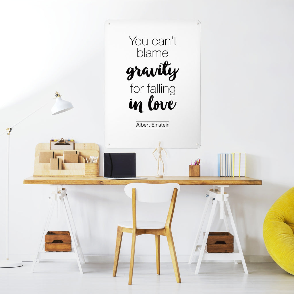 Inspirational Quote Albert Einstein magnetic notice board in White above a desk in a home office