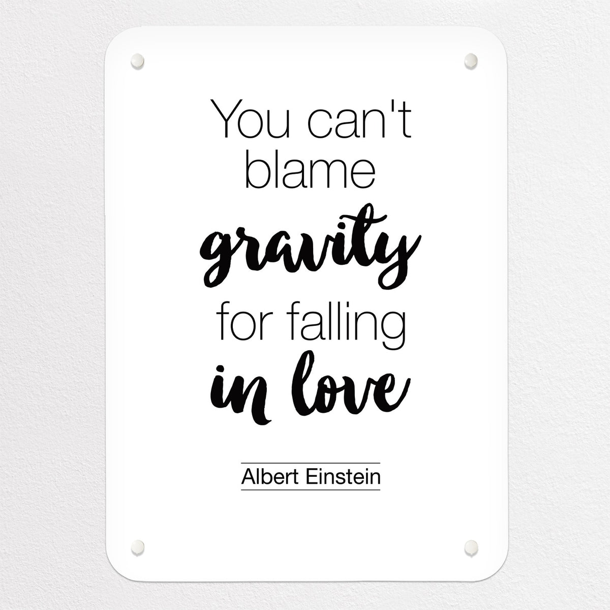 Inspirational Quote Albert Einstein magnetic notice board in White, small size, 40 × 55 cm