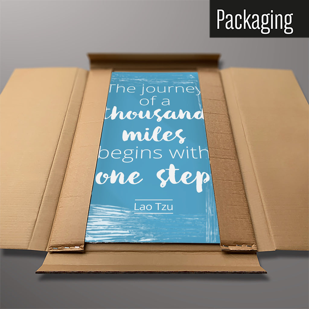 The Inspirational Quote Lao Tzu magnetic notice board in Blue packed flat in its cardboard box