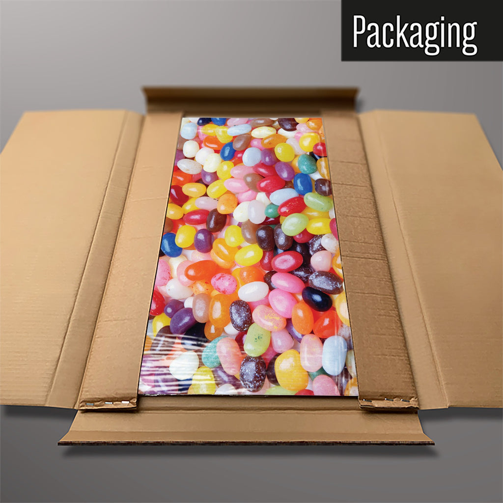 The Jelly Beans magnetic notice board in Jelly Beans packed flat in its cardboard box