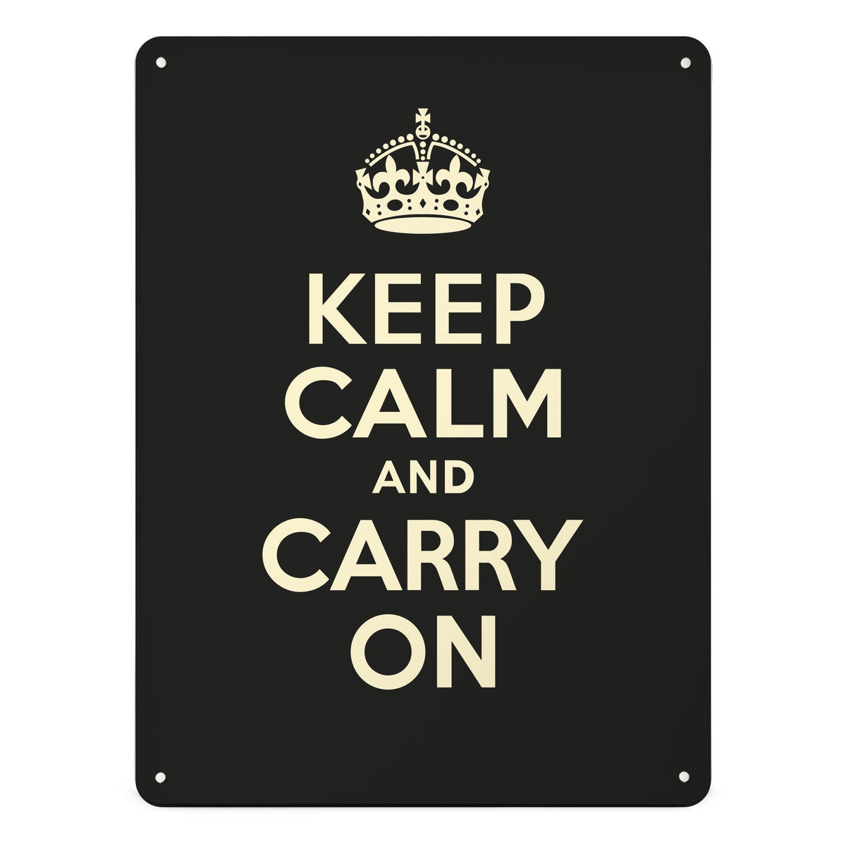 A large magnetic notice board by Beyond the Fridge with an image of a vintage keep calm and carry on poster in black