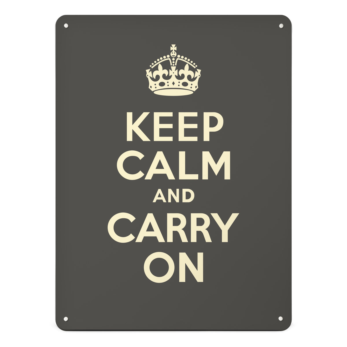 A large magnetic notice board by Beyond the Fridge with an image of a vintage keep calm and carry on poster in grey