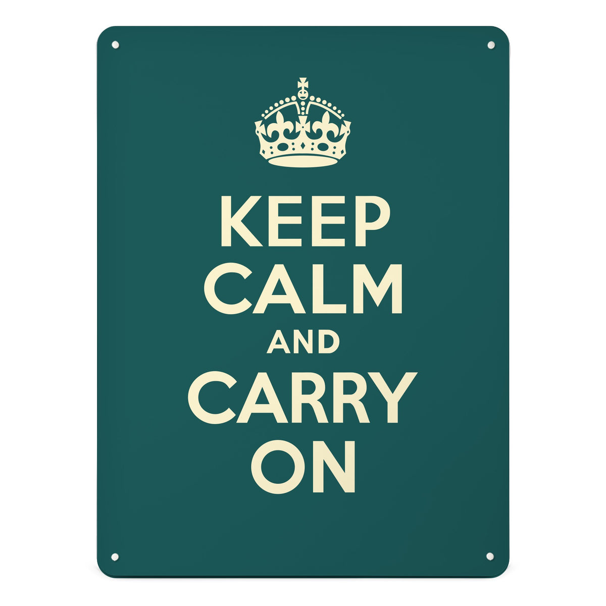 A large magnetic notice board by Beyond the Fridge with an image of a vintage keep calm and carry on poster in teal