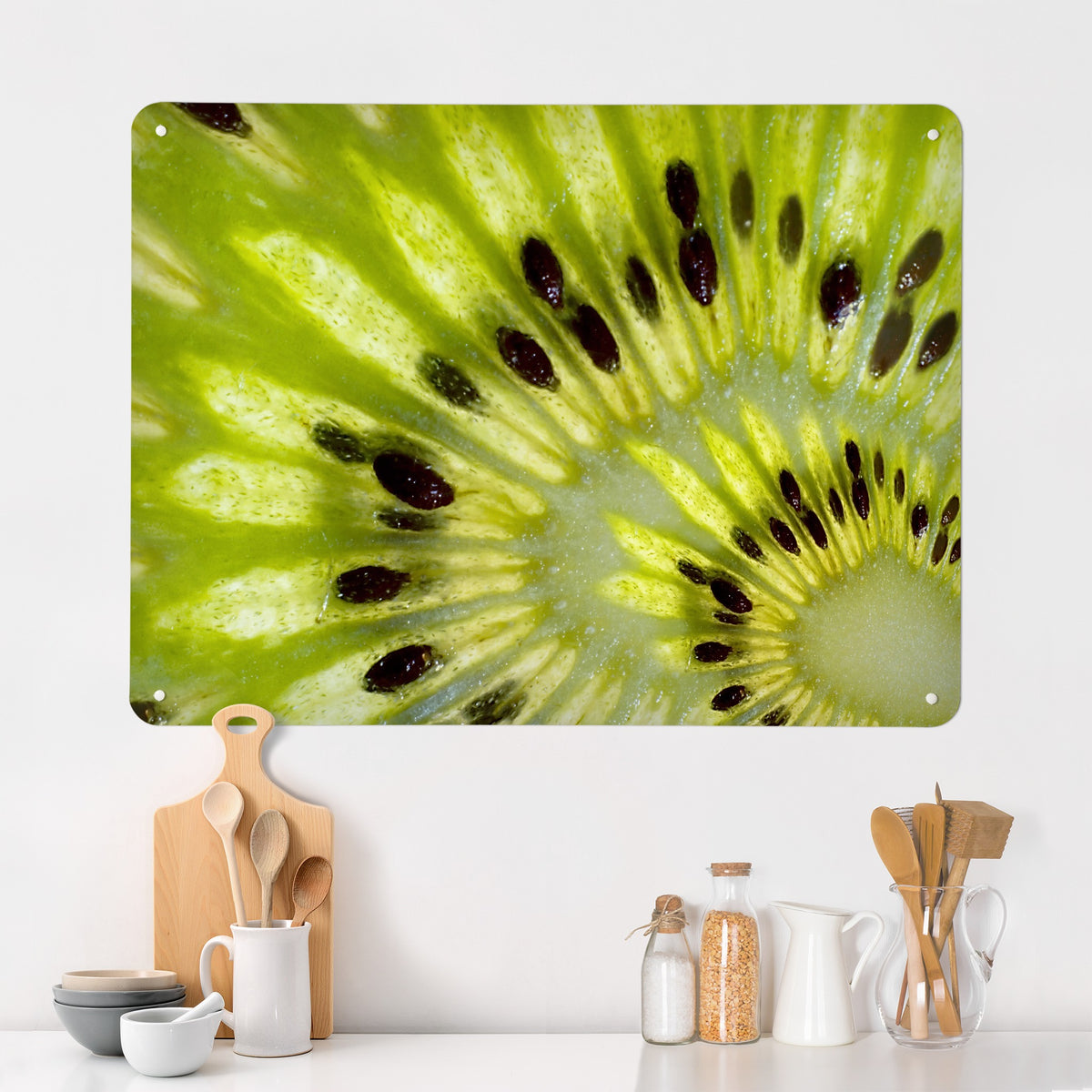 Kiwi magnetic notice board on a kitchen wall