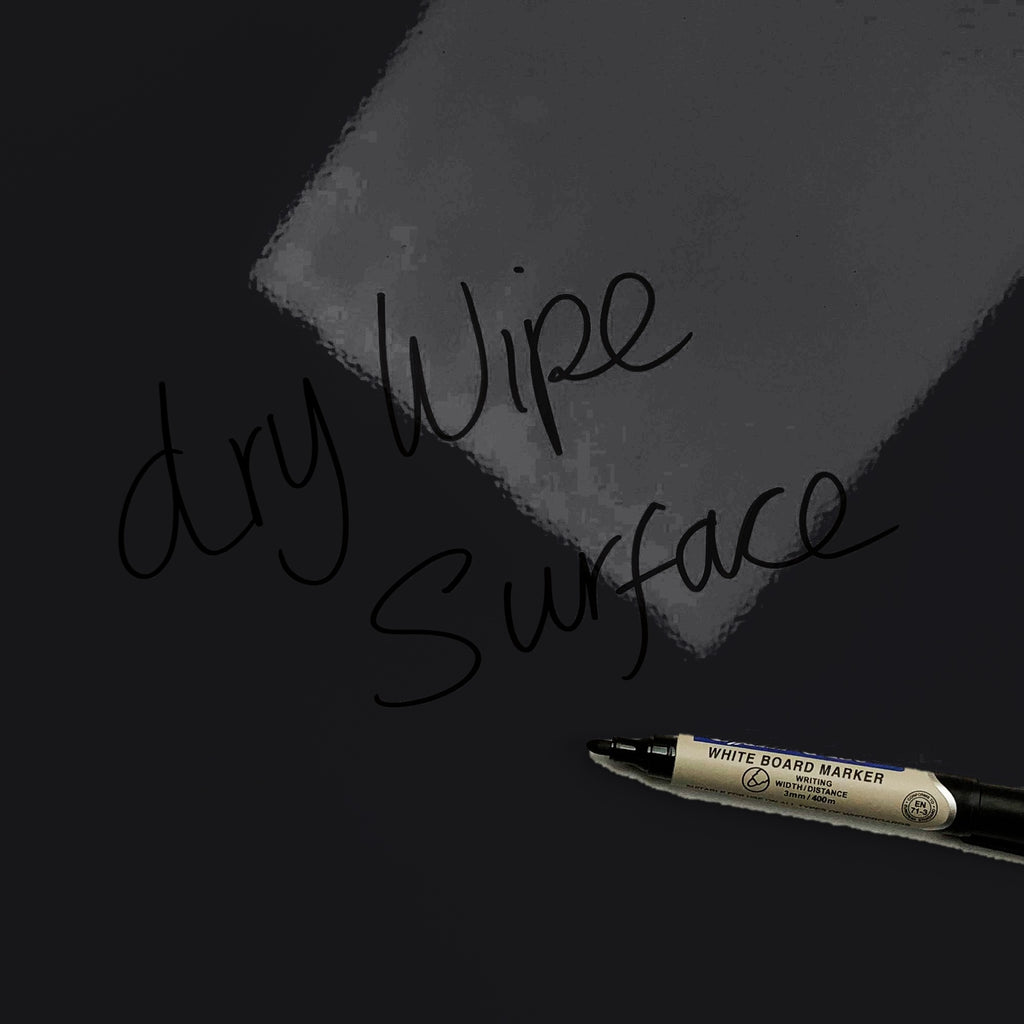 The words dry wipe surface written in marker pen on the Leopard Face magnetic notice board