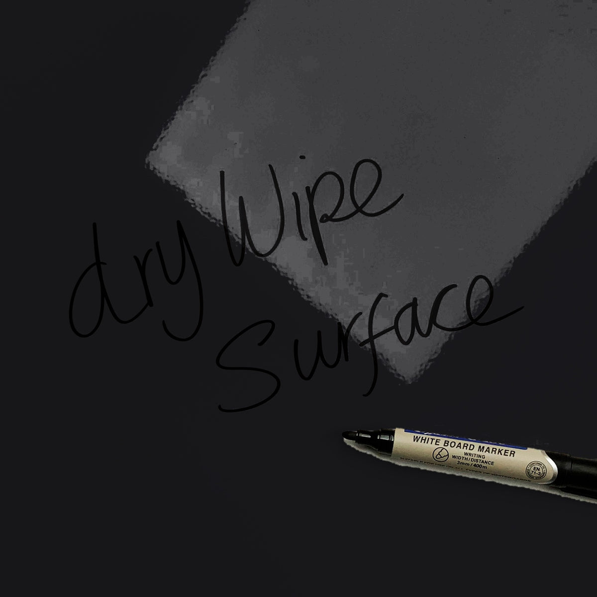 The words dry wipe surface written in marker pen on the Leopard Face magnetic notice board