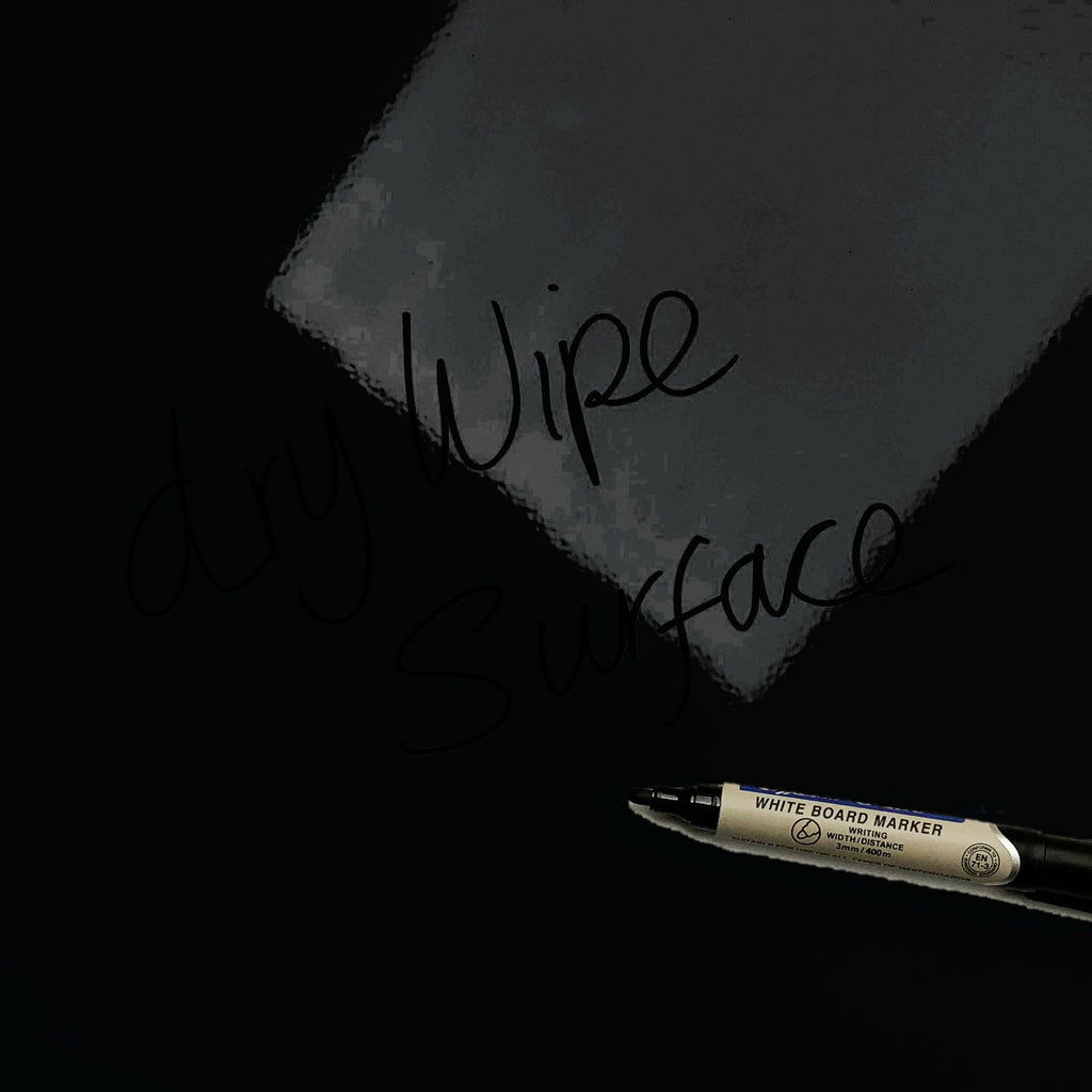 The words dry wipe surface written in marker pen on the Lion magnetic notice board