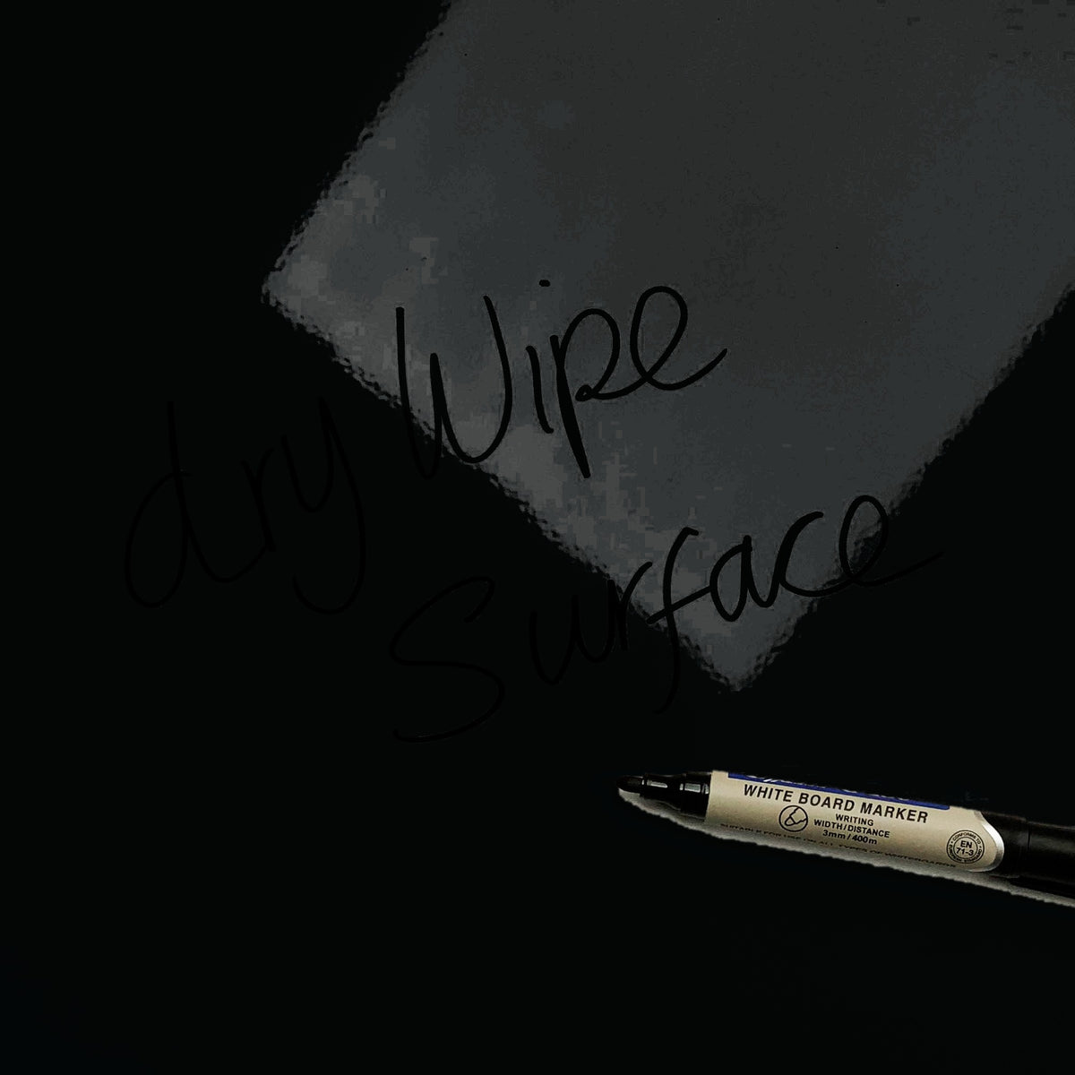 The words dry wipe surface written in marker pen on the Lion magnetic notice board