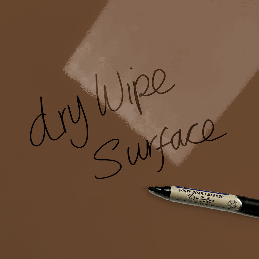 The words dry wipe surface written in marker pen on the Log Pile magnetic notice board