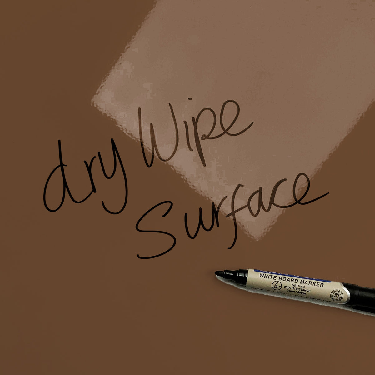 The words dry wipe surface written in marker pen on the Log Pile magnetic notice board