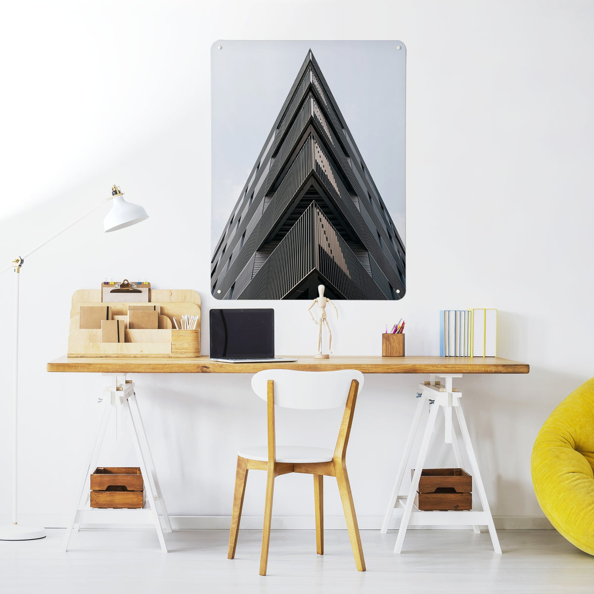 London Skyscraper magnetic notice board above a desk in a home office